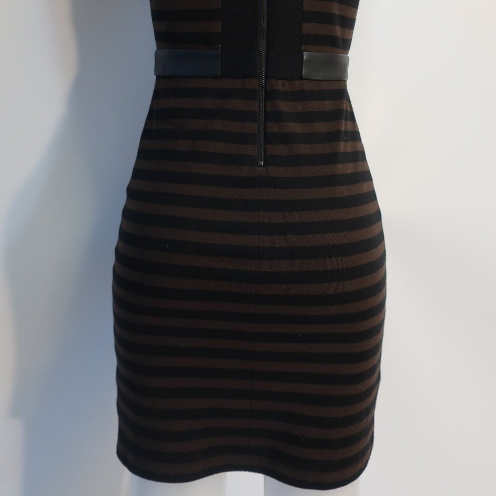 Womens Alice + Olivia Black Brown Striped Stretch Leather Waistband Mini Dress 6 - Picture 10 of 11